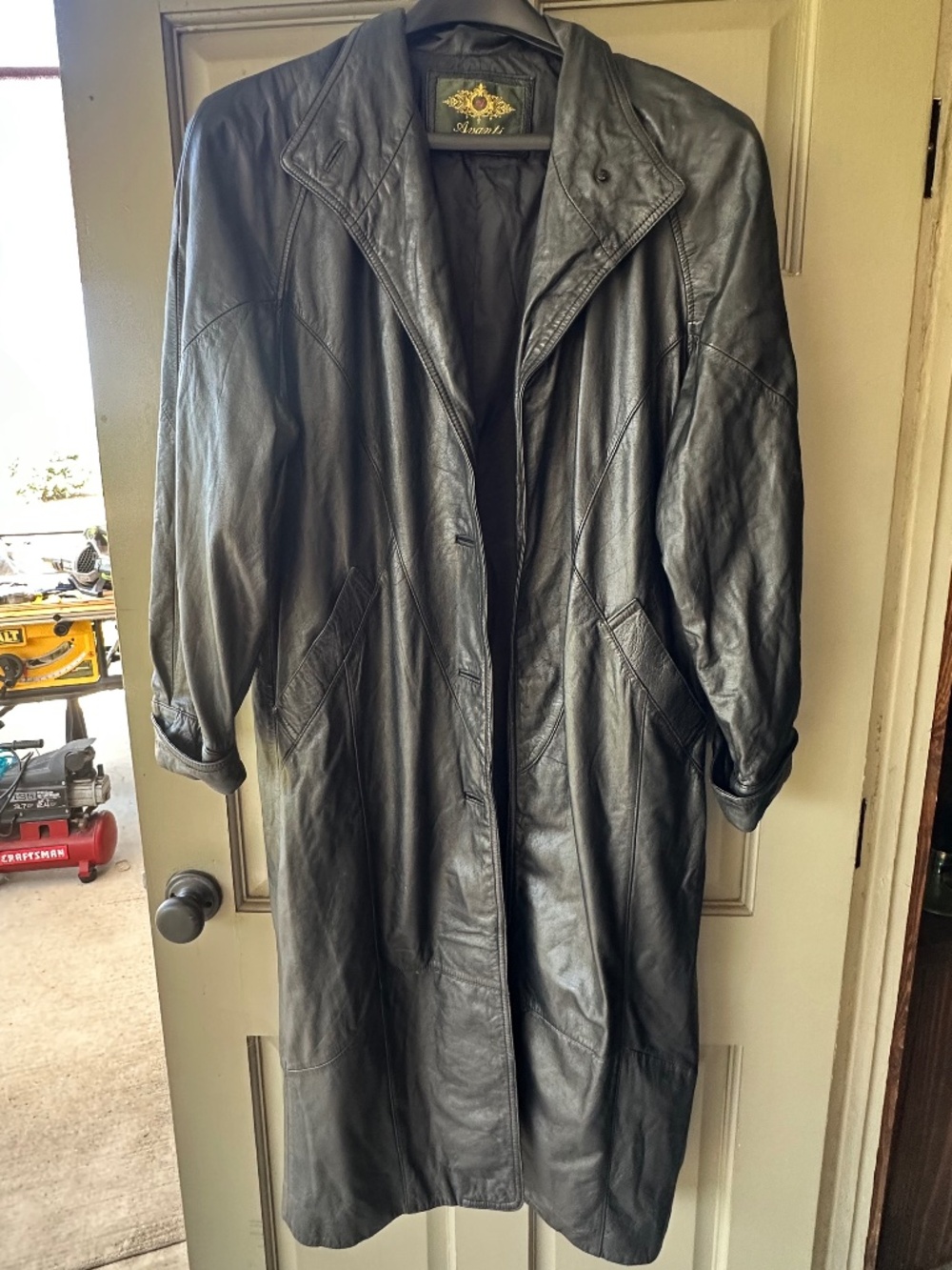 Vintage AVANTI Black Genuine Leather Long Coat Jacket with Inner Liner Size M